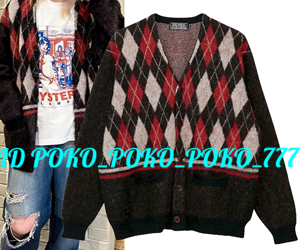 即決 中古「良品」定価44,000円 ヒステリックグラマー モヘア混 アーガイル柄 ニット カーディガン R-B40拍卖