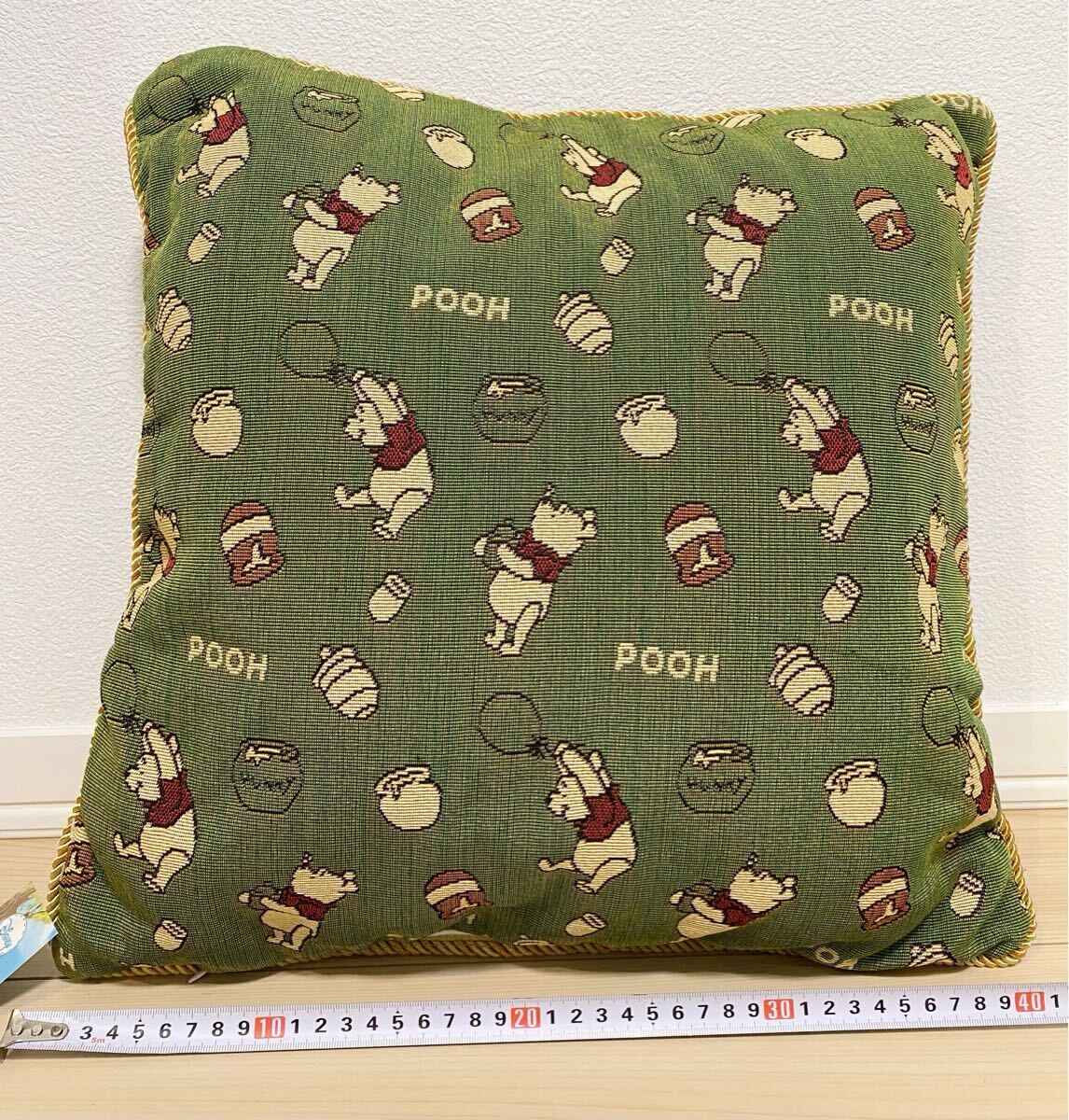 Disney Winnie the Pooh プーさん スクエアクッション 枕 ゴブラン織り 新品 未使用 グリーン 緑 クッション ファスナー付き 洗濯可拍卖