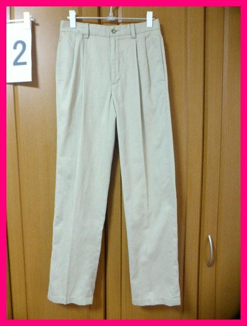 送料無料★エディーバウアー・春夏~秋向きパンツ28 サンドベージュ系 サラっとした麻混 穿きやすい2タック Eddie Bauer拍卖