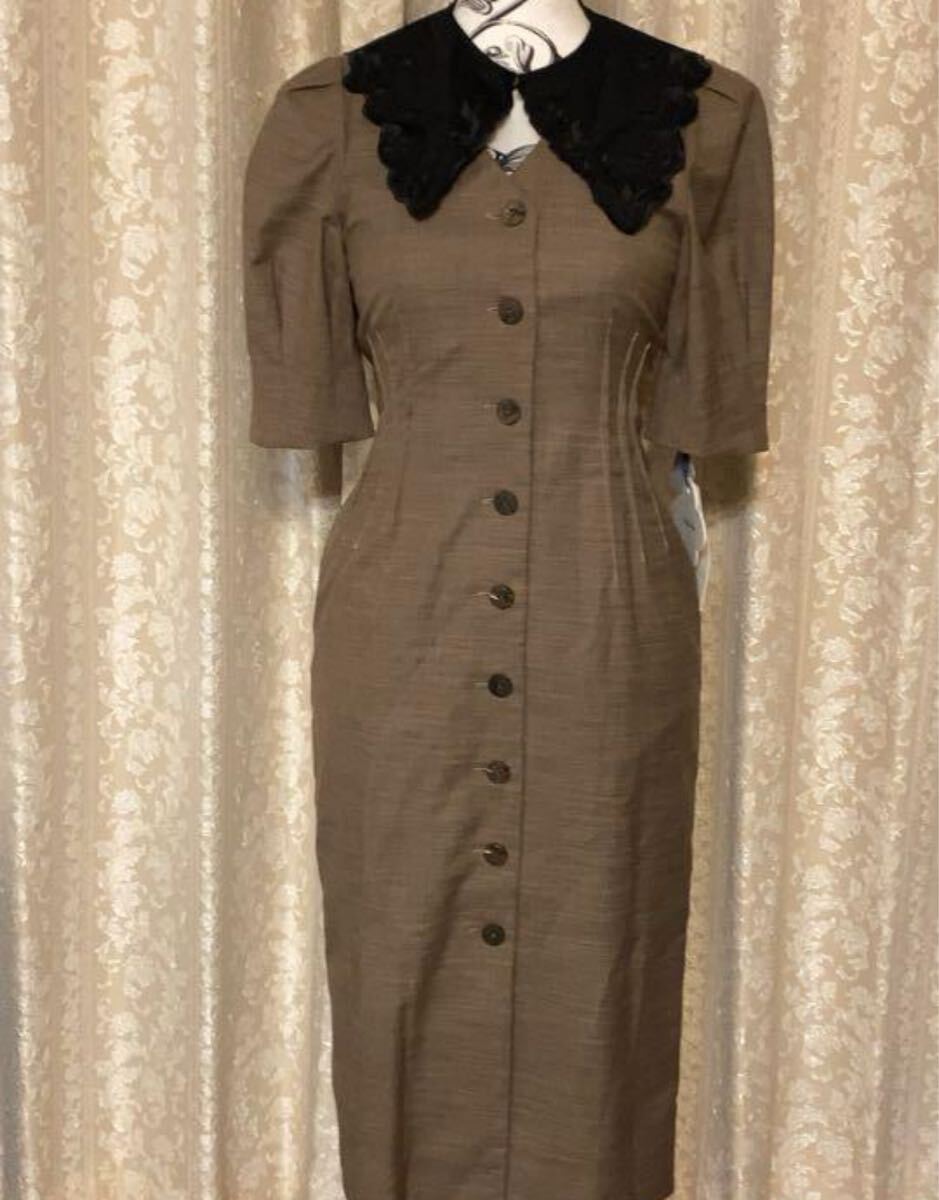 衿付きVネックワンピース リリーブラウン拍卖