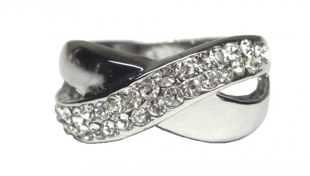 【安い】CZダイヤモンド クロス ハーフエタニティ リング 指輪 17号 アクセサリー拍卖