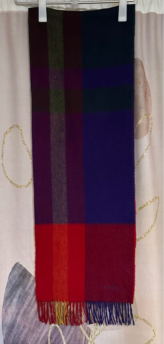 ポールスミス マルチストライプ ビッグチェック カシミヤブレンド マフラー拍卖