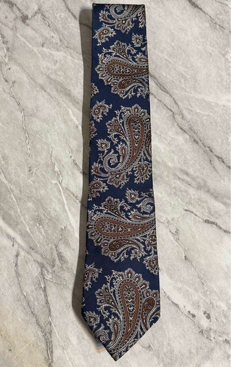 ナノユニバース ビッグ ペイズリー 刺繍 シルク 100% ネクタイ ネイビー拍卖