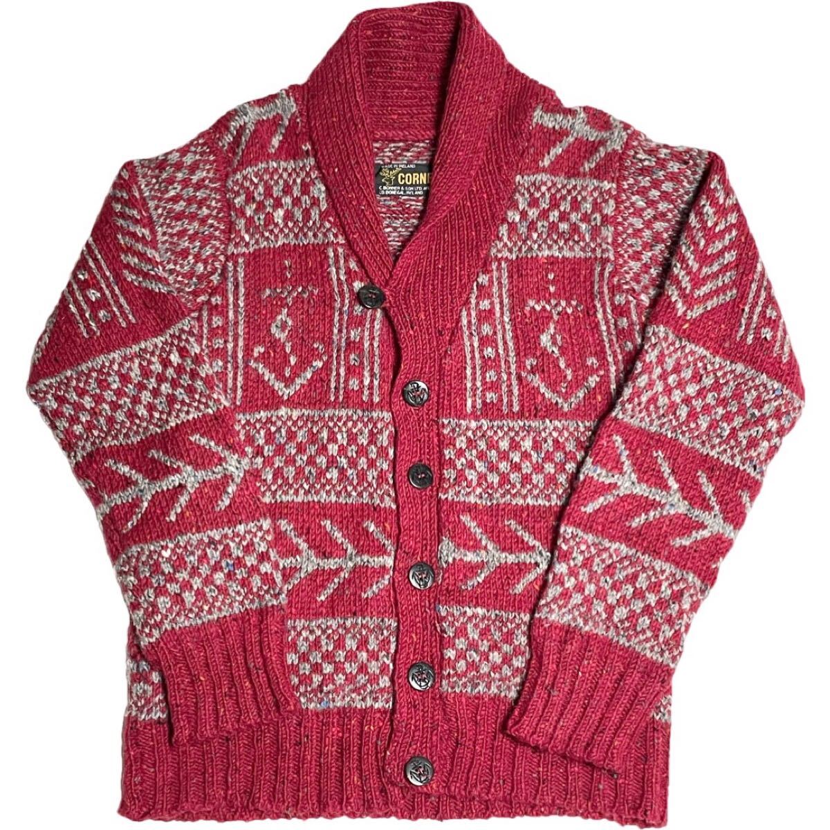 MADE IN IRELAND製 CORNEL ショールカラーウールカーディガン レッド 1サイズ コーネル アイルランド製拍卖