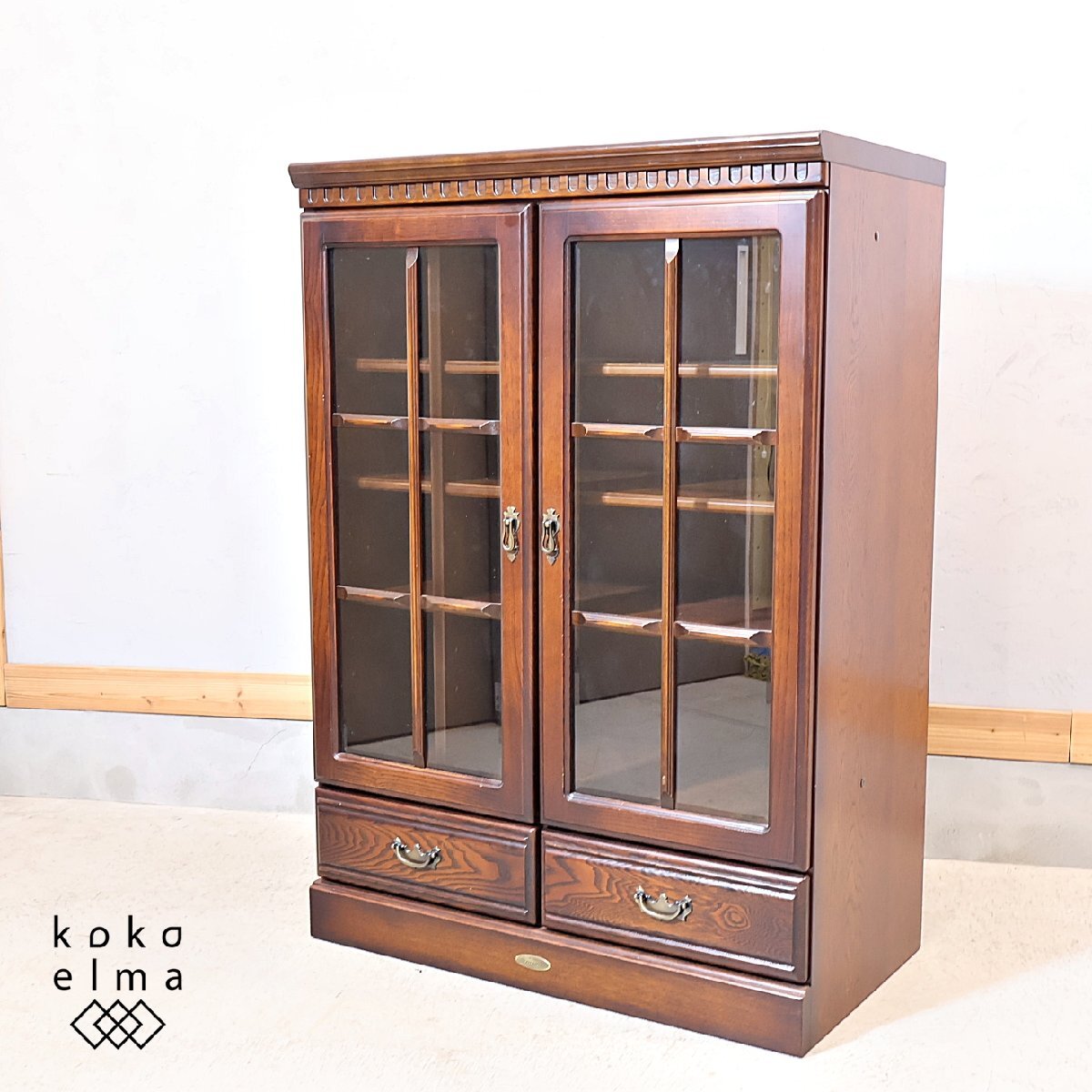 ATLANTA アトランタ 2枚扉キャビネット クラシック 食器棚 クリ材 アメリカンカントリー 収納家具 本棚 書棚 ブックシェルフ EK423拍卖