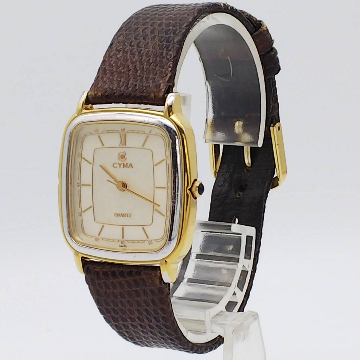 7614 送料無料【電池交換済】★CYMA★シーマ★スクエア★コンビカラー★E719★メンズ/腕時計/アナログ/クォーツ 拍卖