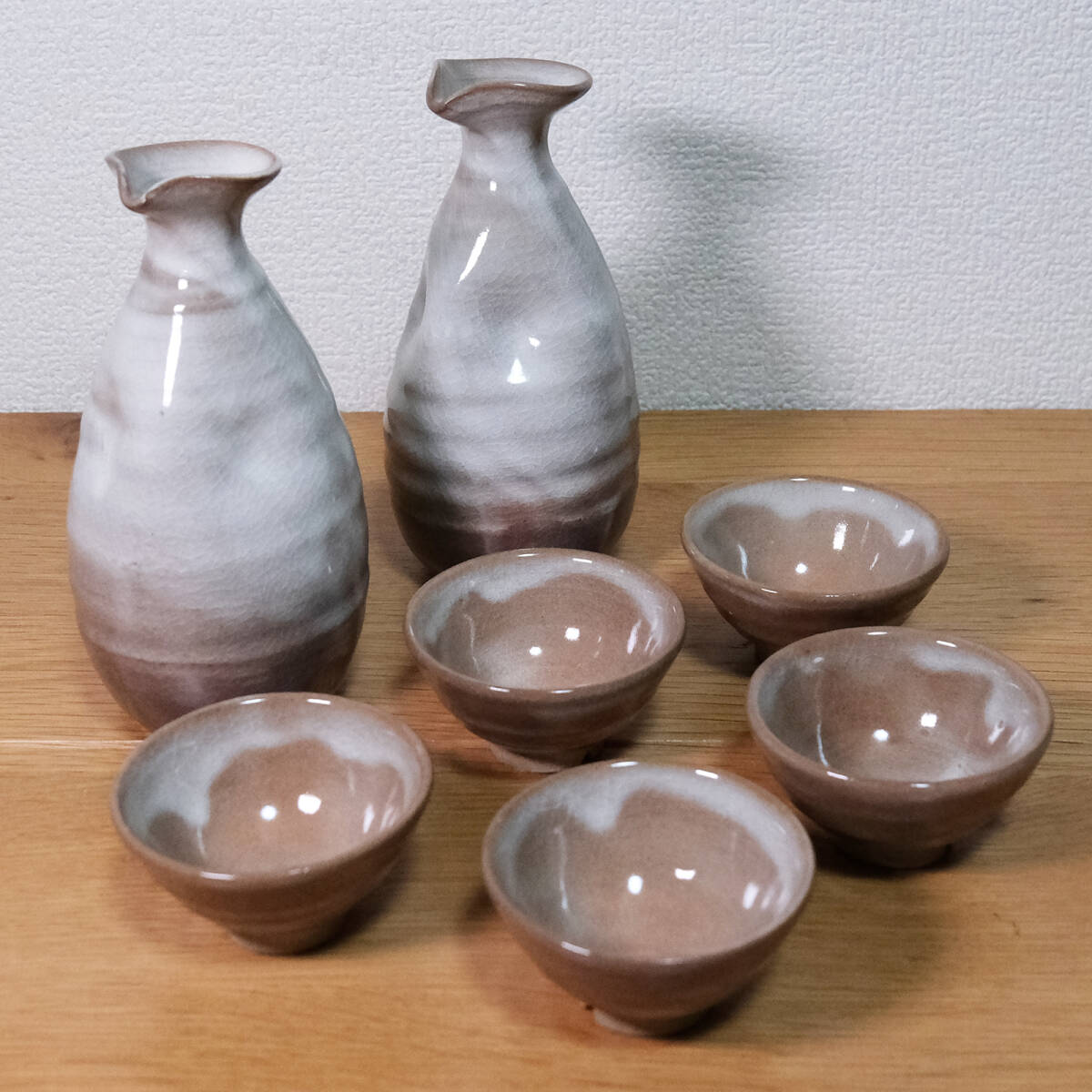 荻焼 陶器製 酒器 徳利 ぐい呑み お猪口 セット ビンテージ アンティーク拍卖
