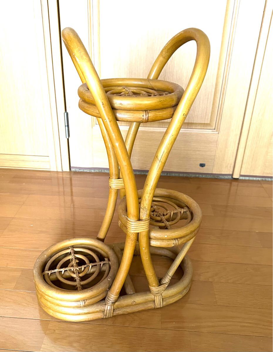 ラタン 藤 三段フラワースタンド 花台 インテリア拍卖