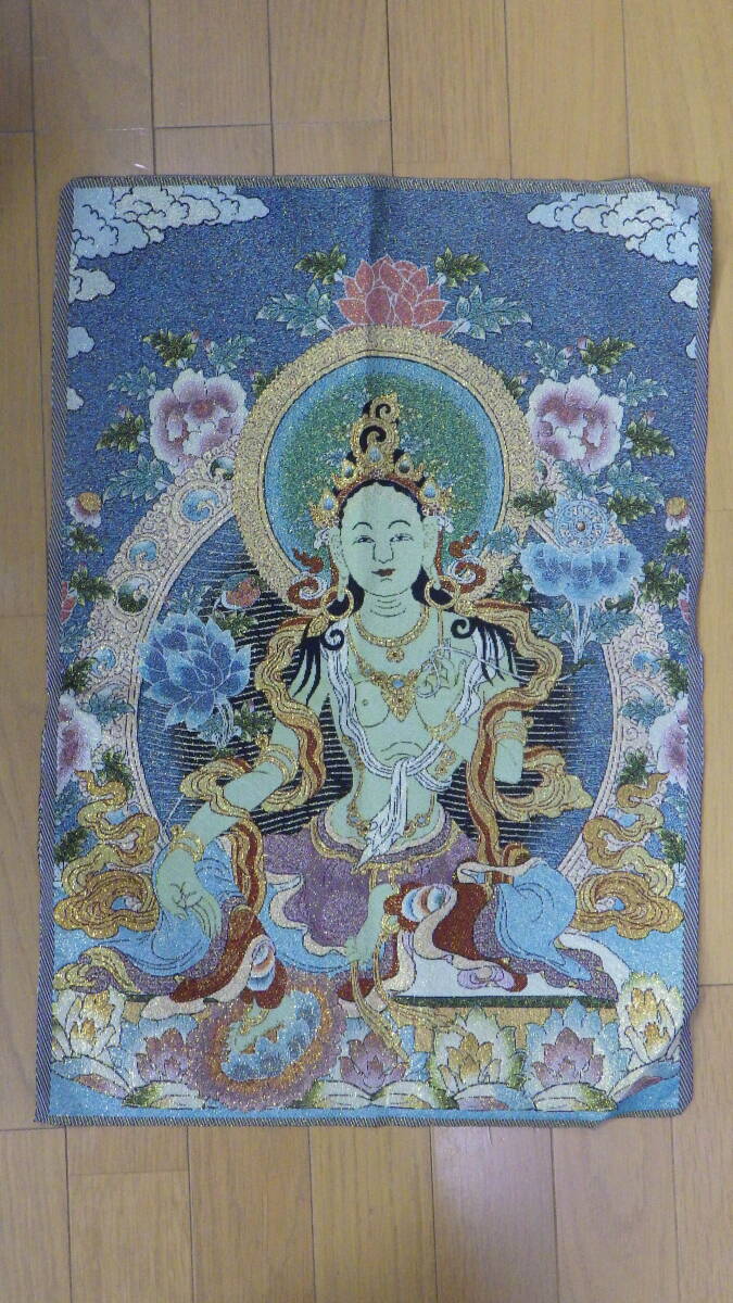 チベット仏教・タンカ「グリーンターラ・緑度母」織物 刺繍絵画 タペストリー 40cm×60cm拍卖