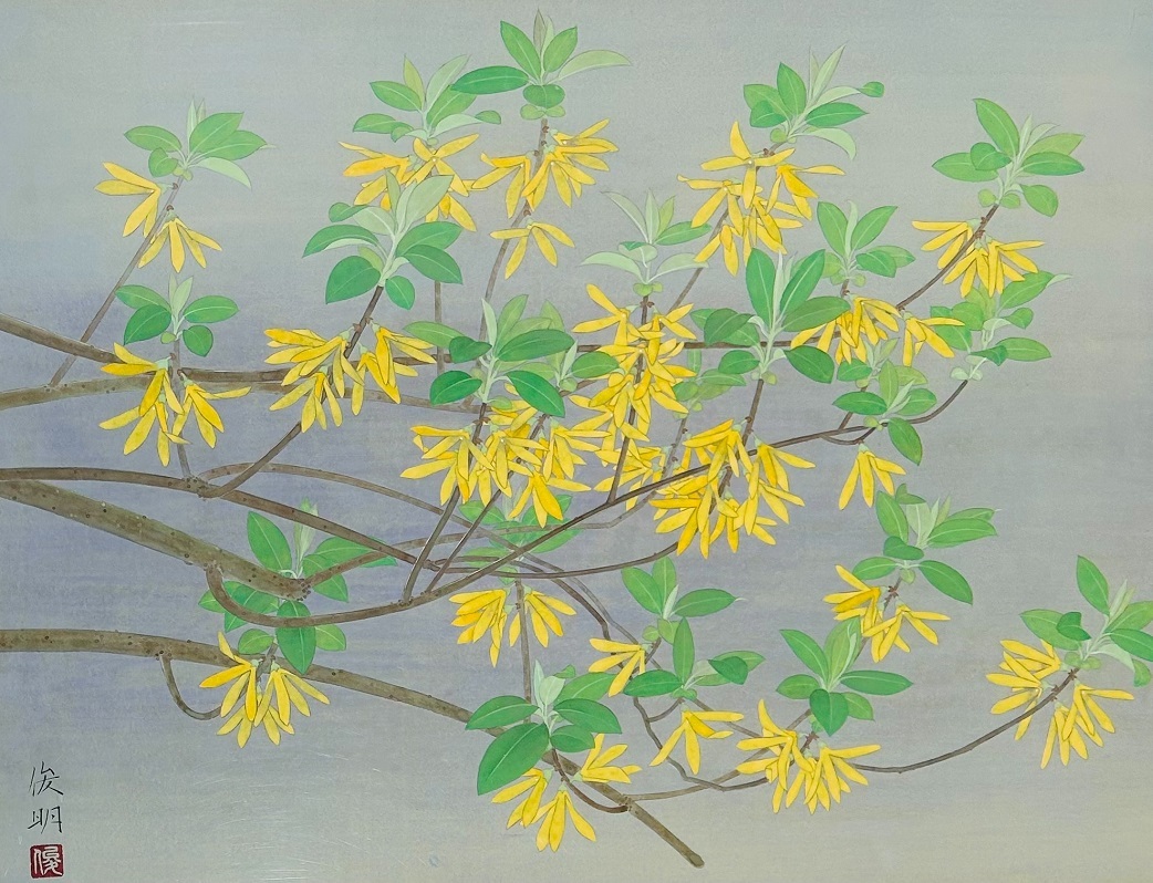 【 真作保証・送料無料 】 大野俊明 「連翹」 日本画 12P拍卖