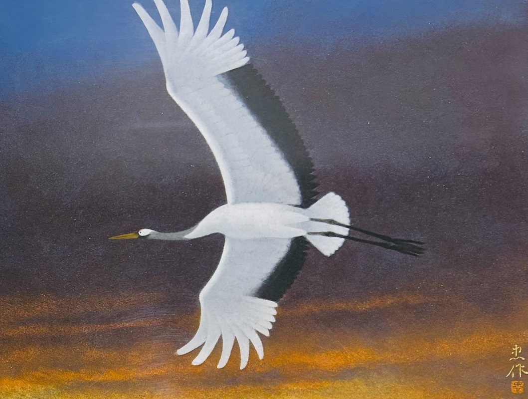 【 真作保証・送料無料 】 大山忠作 「暁鶴」 日本画 12P 東美鑑定証書拍卖