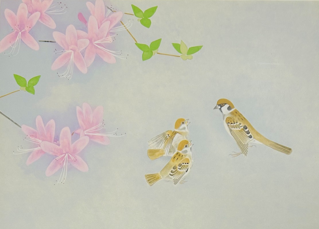 【 真作保証・送料無料 】 上村松篁 「母子の雀」 リトグラフ ed:200部拍卖