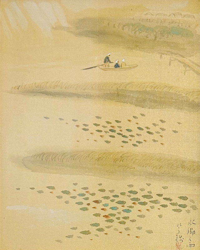 【 真作保証・送料無料 】 小川芋銭 酒井三良監修 「水郷の雨」 日本画 絹本拍卖