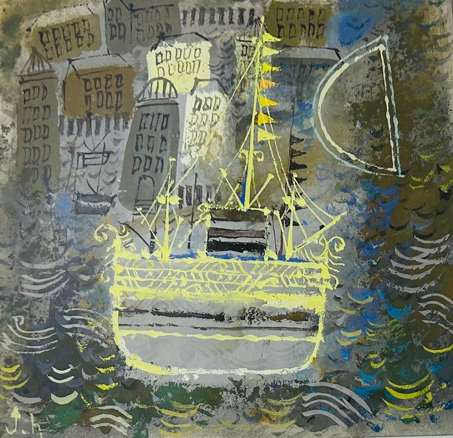 【 真作保証・送料無料 】 早川義孝 「月に漕ぐ」 グワッシュ画拍卖