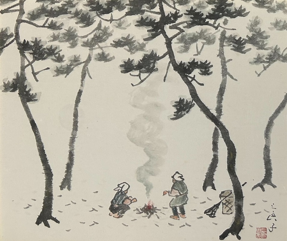 【 真作保証・送料無料 】 酒井三良 「焚火」 日本画 紙本彩色拍卖