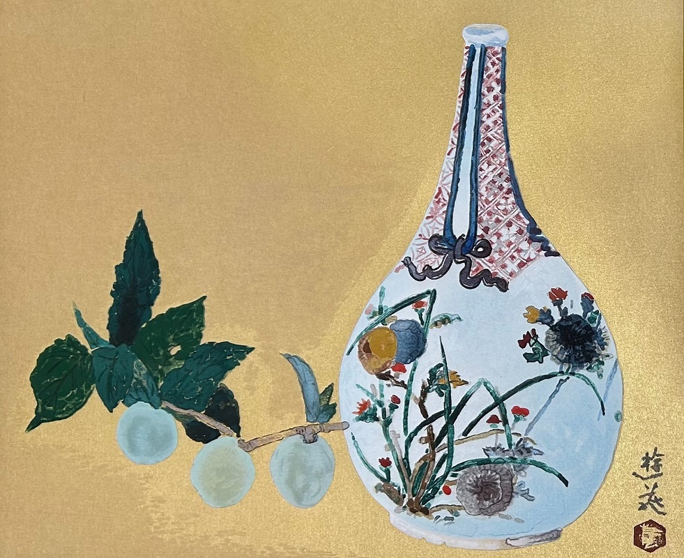 【 真作保証・送料無料 】 小倉遊亀 「古九谷と青梅」 木版画 ed350部拍卖