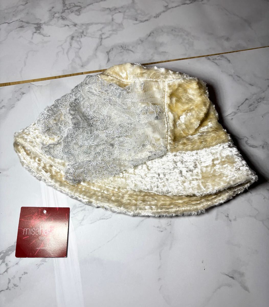 イギリス製misaharadaミサハラダクリーム色レース付き帽子頭周り54cm拍卖