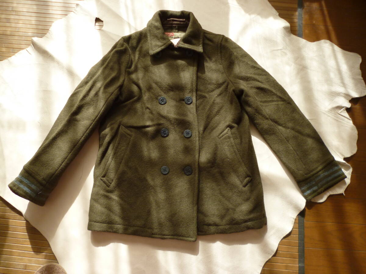 280‐79♂♀:NATURAL LAUNDRY ナチュラルランドリー ピーコート size.2 色.オリーブ 日本製 拍卖