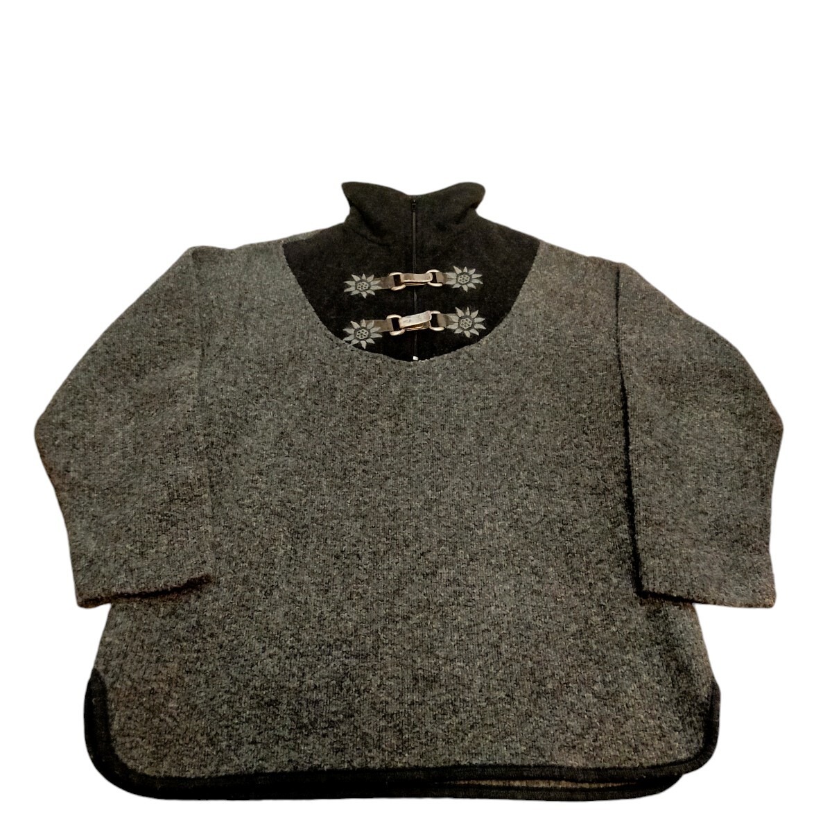 古着 ニットセーター ハイネック ハーフジップ メタルフック イタリア ユーロヴィンテージ チロルニット拍卖