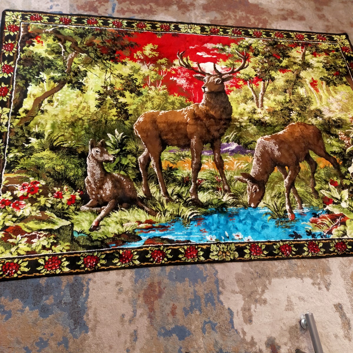 ヴィンテージラグ マルチカバー タペストリー カーペット ベルベット アニマル柄 ヴィンテージ拍卖