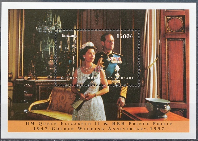 「TD147」タンザニア切手 1997年 エリザベス女王結婚記念拍卖