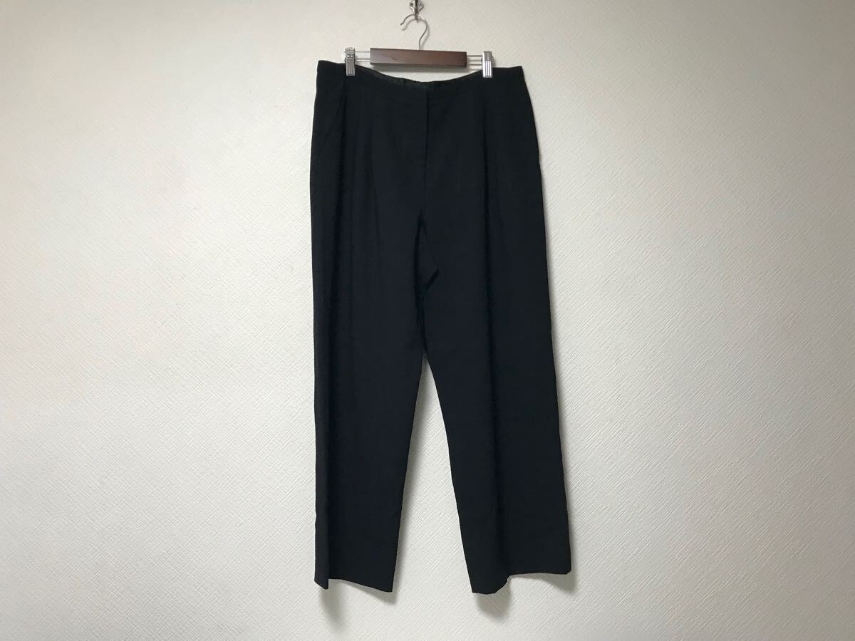本物ジョルジオアルマーニGIORGIOARMANIワイドスラックスパンツレディースサーフアメカジビジネススーツモードゴルフドレス黒ブラックXL拍卖