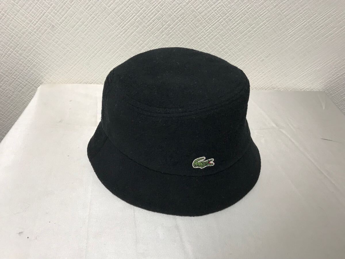 本物ラコステLACOSTEフリースバケットハット帽子ボウシゴルフメンズレディースアメカジサーフミリタリーゴルフ黒ブラック57cm日本製拍卖