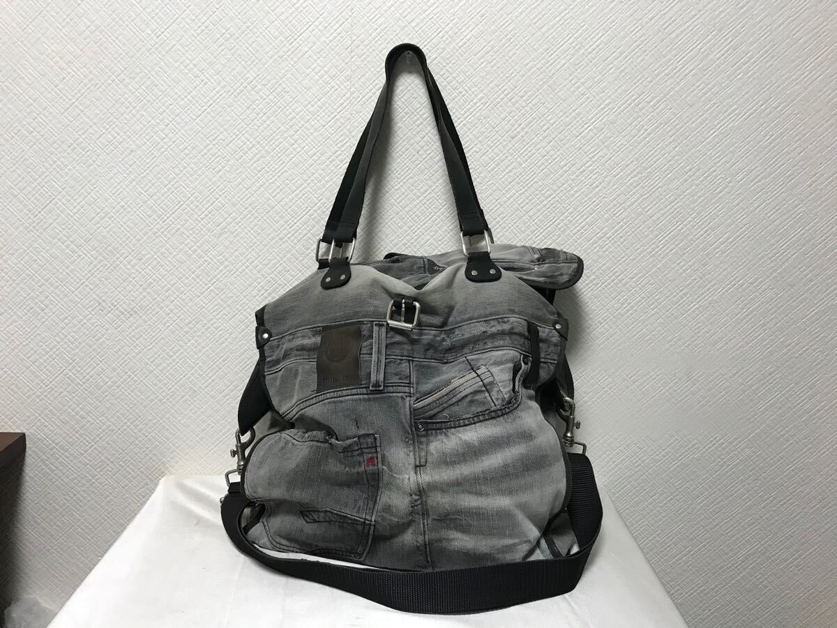 本物リプレイREPLAYコットン2wayダメージ加工デニムハンドトートショルダーバッグトラベルボストンビジネスバックメンズレディース旅行黒拍卖