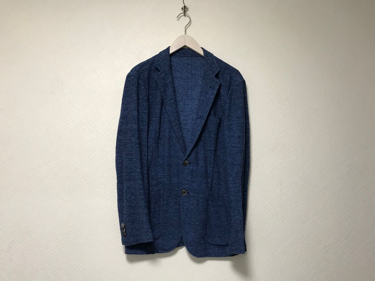 本物タケオキクチTAKEOKIKUCHIコットンタオル生地テーラードジャケット長袖サーフアメカジミリタリービジネススーツメンズL紺ネイビー柄3拍卖
