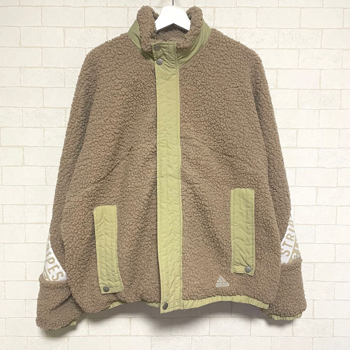 adidas アディダス ボア フリースジャケット GEO394 AWV002 size L ベージュ スリーストライプス拍卖