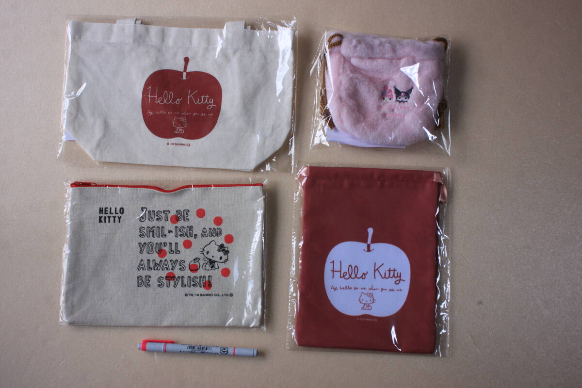 28-16 ▲ハローキティ▲「ミニトートーバック」「ポーチ」「巾着ポーチ」「マイメロディ&クロミもこもこポーチ」《洋服の青山》拍卖