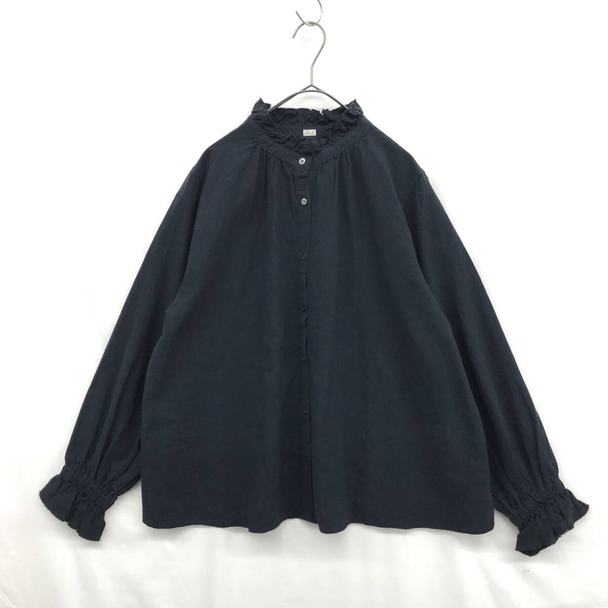 NZ2396●RNA-N : 24aw 2WAYフリルカラーシャツブラウス●M●黒 定価¥16,500- B2860 リネン拍卖