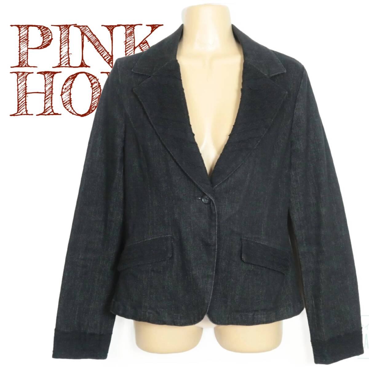 ピンクハウス★ハードデニムもレースで可愛く♪テーラードジャケット 長袖 サイズM ブラック系 *z10092s拍卖