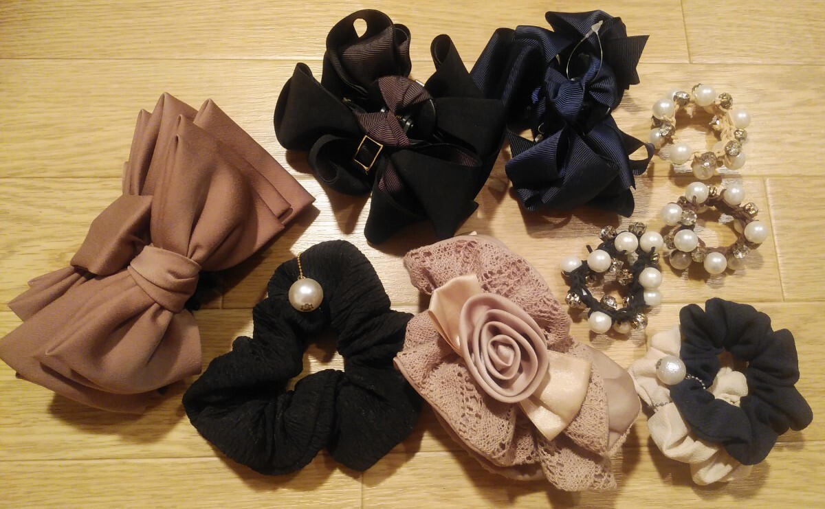 即決☆未使用有り☆ヘアゴム シュシュ バンスクリップ等9点セット☆リボン ビシュー パール 花☆拍卖