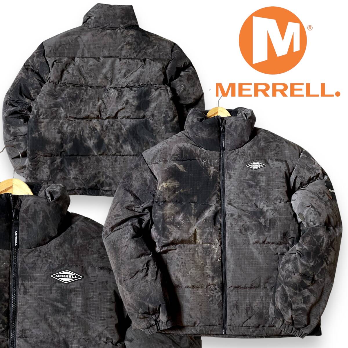 【M】新品 メレル 撥水 透湿 防風 防寒 耐摩耗性 総柄 ムラ染め タイダイ グースダウンジャケット MERRELL MLM2A4DW1214 ブルゾン◆R2049拍卖