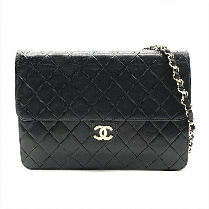 良品 CHANEL シャネル ココマーク マトラッセ ラムスキン 肩掛け プッシュロック チェーン ショルダー バッグ ブラック レディース a6118拍卖