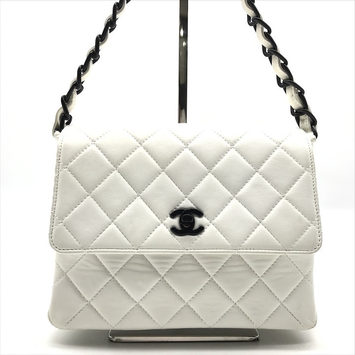 良品 CHANEL シャネル マトラッセ ターンロック プラチェーン ハンド バッグ ホワイト レディース ブランド 鞄 k3165拍卖