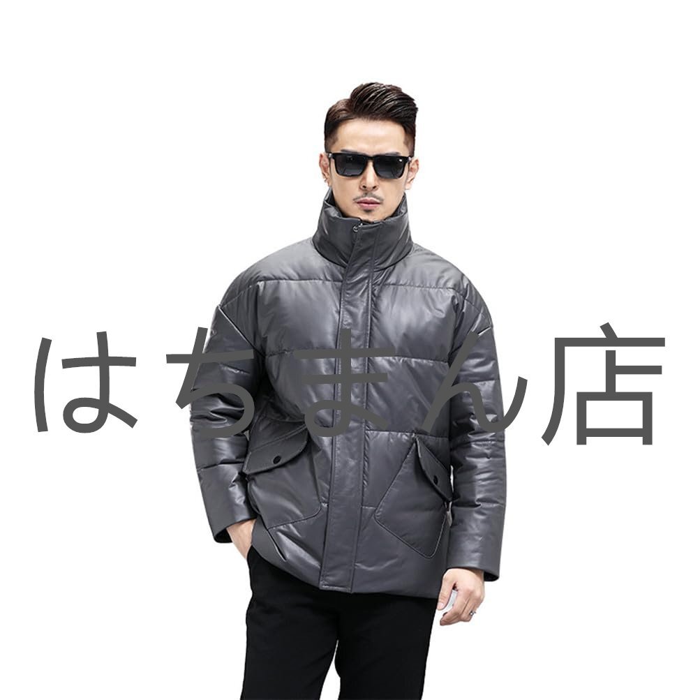 ダウンジャケット メンズ レザーライダースジャケット 本革 牛革 レザーダウンコート 防寒 メンズアウター 革ジャン シルバーグレー M-4XL拍卖