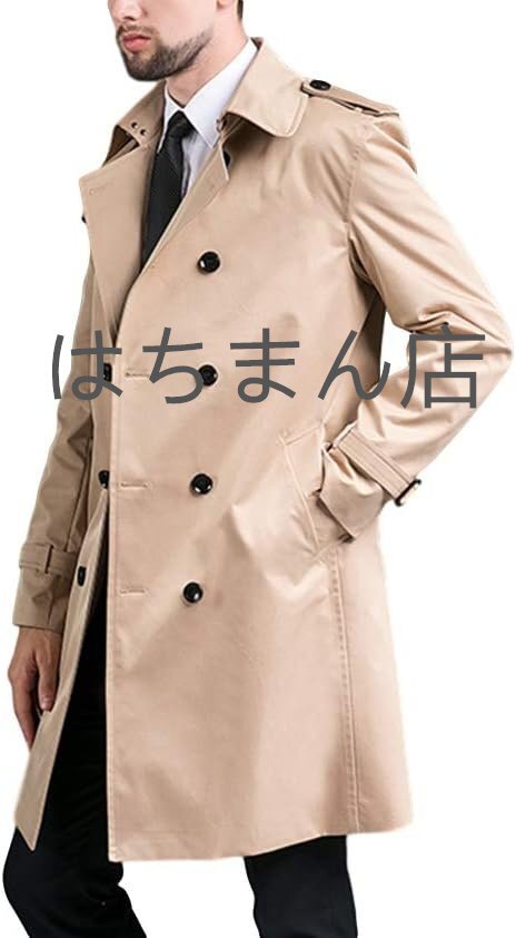 7サイズ トレンチコート メンズ ステンカラー トレンチ コート ダブルボタン ミドル丈 コート アウター ベルト付き 防風 紳士服 S-4XL拍卖