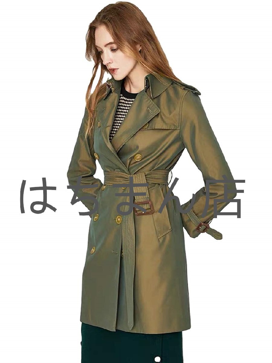 トレンチコート レディース 撥水 ロングコート べルト付き 光沢感 通勤 ファッション 春 秋 冬 30代 40代 50代 オリーブグリーン S-XL拍卖