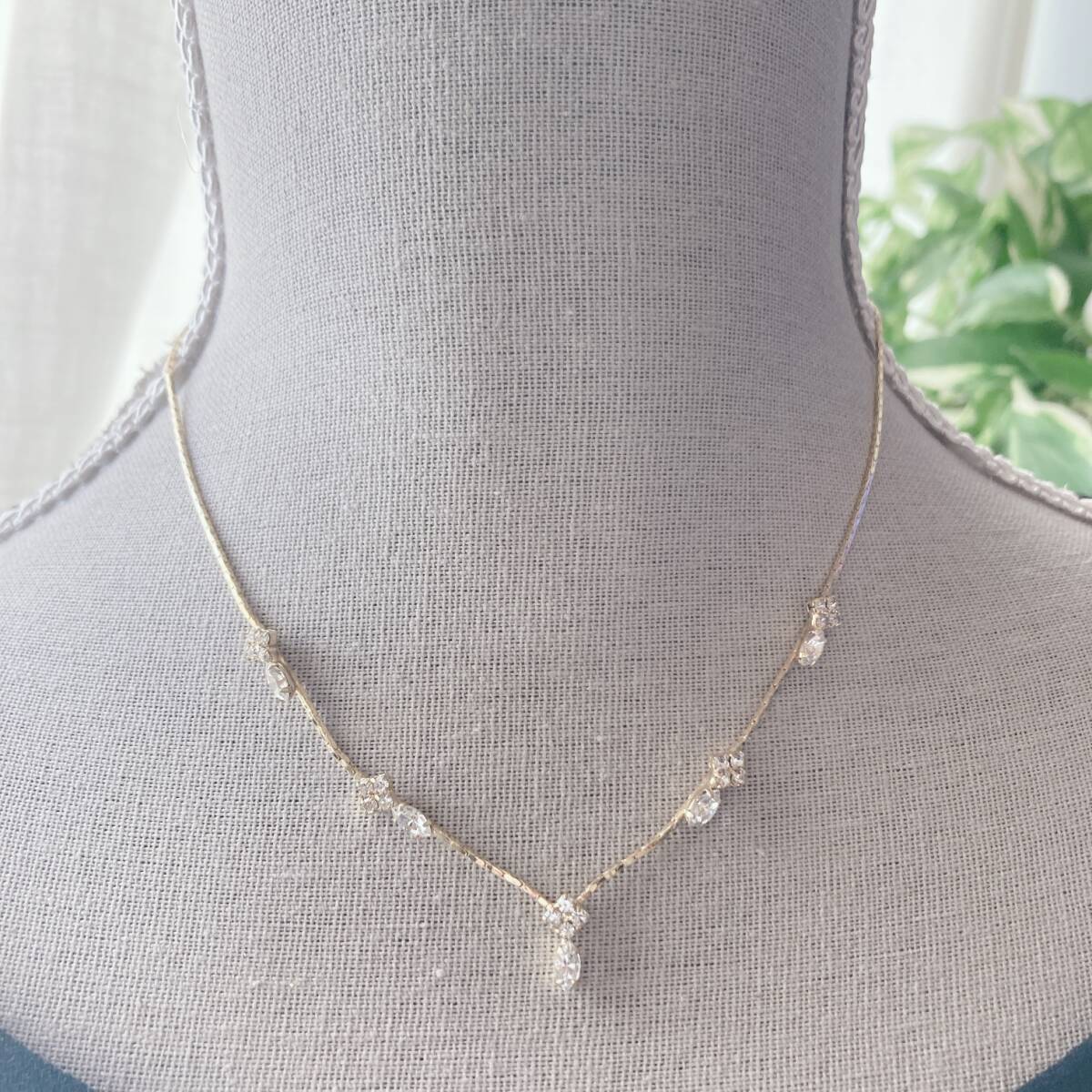 ネックレス ショート プリンセス ダイヤモンド調 キラキラ ゴールド 美品 軽量☆Vintage jewelry accessories R0227拍卖