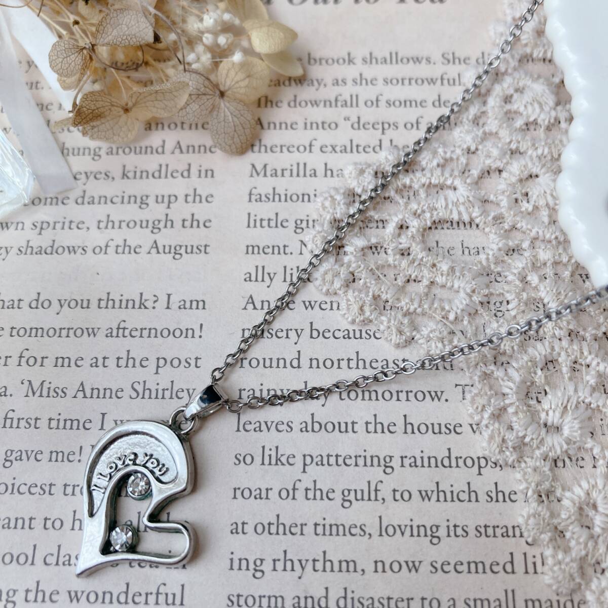 ネックレス ハート ラインストーン シルバー ハートペンダント☆Vintage jewelry accessories R0233拍卖