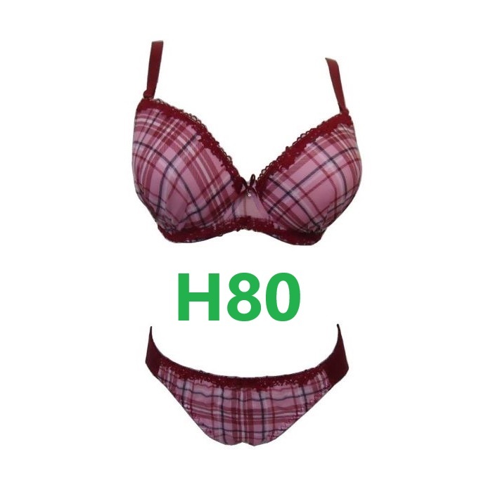 H80/L・レッド ブラジャー&ショーツ チェック柄 グラマーサイズ 3/4モードドカップ 補正下着 大きいサイズ 新品拍卖