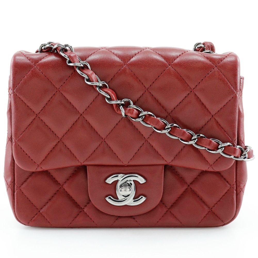 CHANEL シャネル ミニチェーンショルダー マトラッセ ショルダーバッグ ラムスキン 赤 レディース【I211824185】中古拍卖