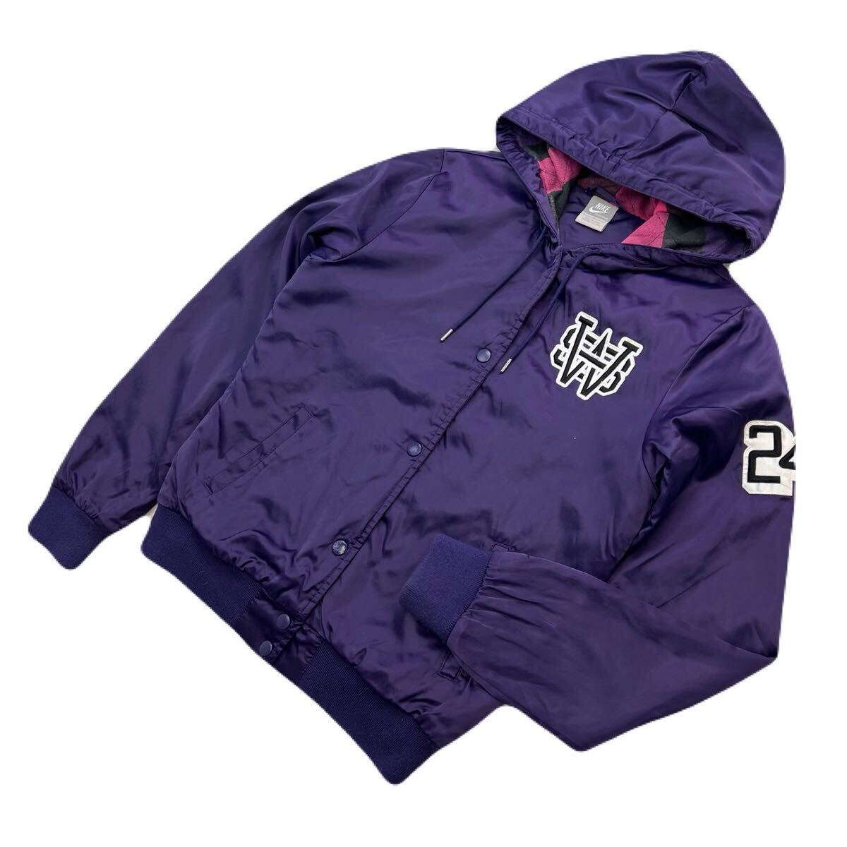 NIKE ☆ ナイキ パープル 裏チェック ナイロンジャケット パーカー ジャケット ブルゾン レディース L 秋冬 スポーツ タウンユース■AM305拍卖