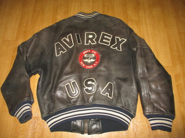 訳アリ・アビレックス デカロゴ ビンテージ 本革・レザースタジャン・ジャケット サイズS(M~L相当) 美中古拍卖