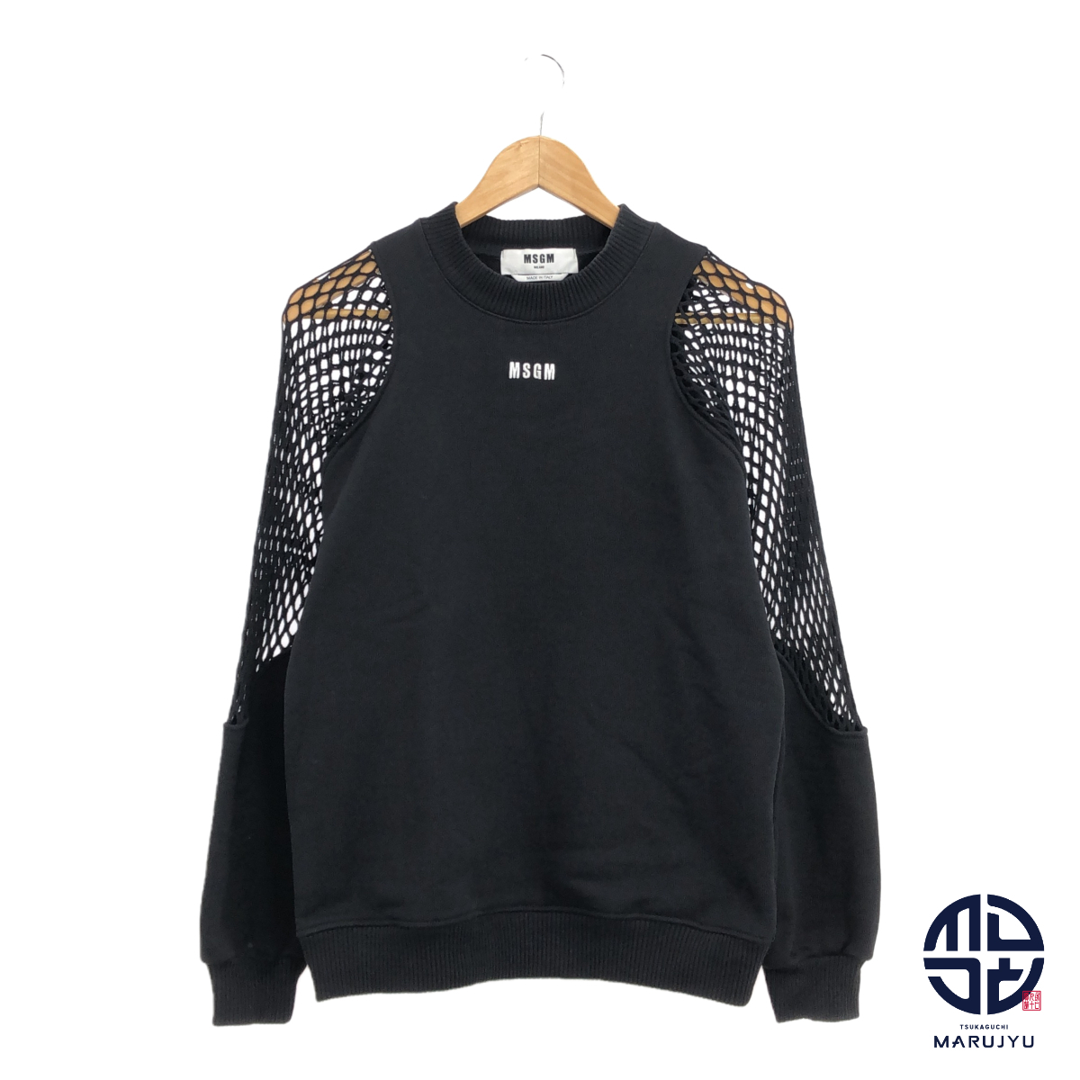 MSGM エムエスジーエム 3441MDM169 袖透かし編み スウェット トレーナー トップス 黒 ブラック アパレル 服 レディース サイズXXS拍卖