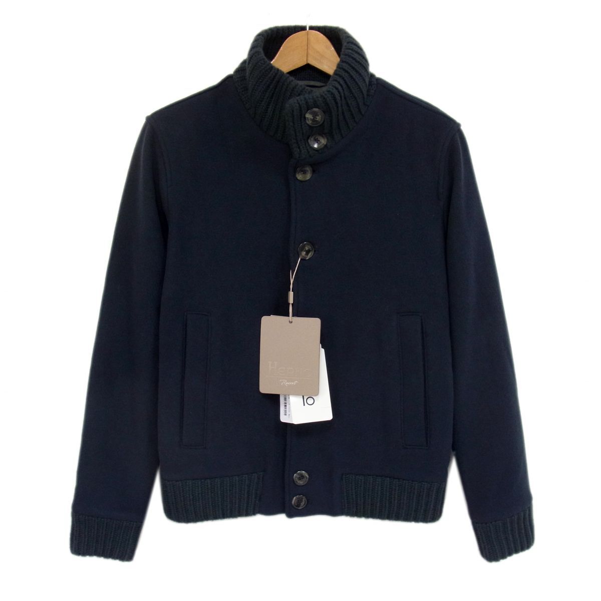 新品 定価123,200円◇HERNO RESORT スタンドカラー リブニット ブルゾン GI012UR-33310 ネイビー ヘルノ リゾート メンズ イタリア製拍卖