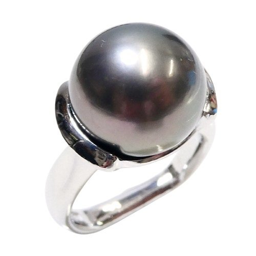 【Pt900】 大粒 南洋黒蝶真珠 12.6mm リング 11号 プラチナ パール 真珠 南洋パール 黒蝶貝 新品仕上済 platinum Pearl ring◇J拍卖