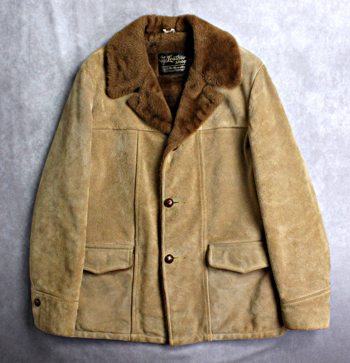 【SEARS】70s~80s スエードレザー 裏ボア ランチコート ギャングコート size40 Lサイズ ビンテージ拍卖